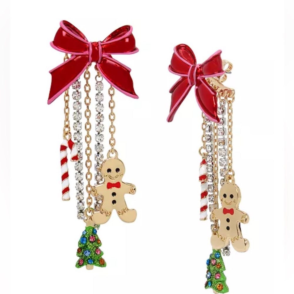 Betsey Johnson Faux Stone Christmas Charms Fringe Dangling Earrings